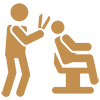 Icon of a stylist cutting someone's hair as they sit in a chair